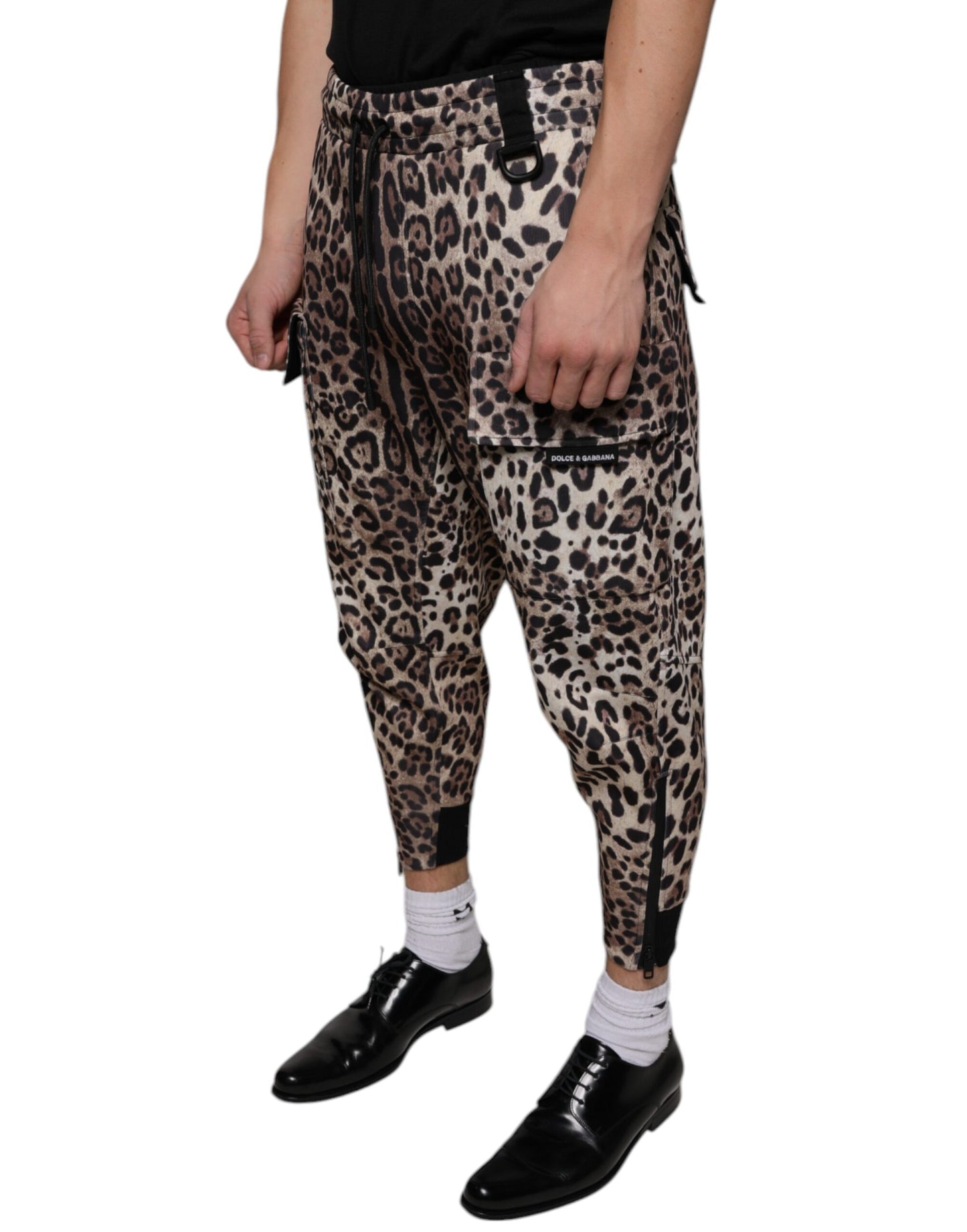 Pantalones deportivos de poliéster con estampado de leopardo marrón