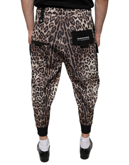 Pantalones deportivos de poliéster con estampado de leopardo marrón