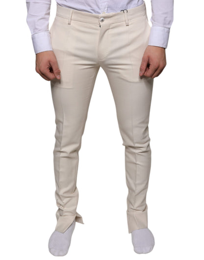 Pantalones pitillo de lana chinos de color blanco roto