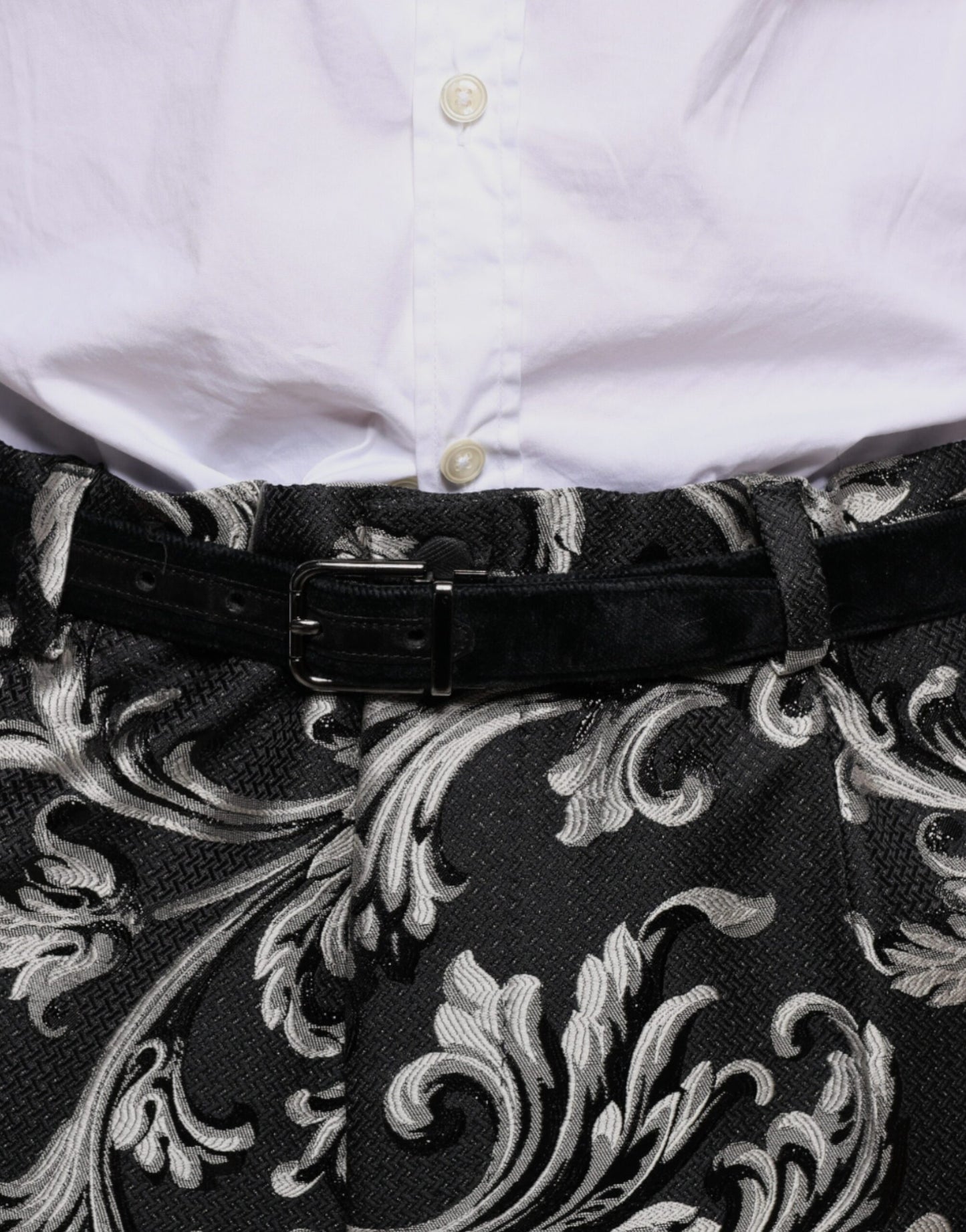 Pantalones de vestir ajustados de jacquard negro