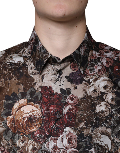 Camisa de vestir para hombre de algodón con estampado floral multicolor dorada