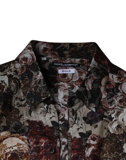 Camisa de vestir para hombre de algodón con estampado floral multicolor dorada