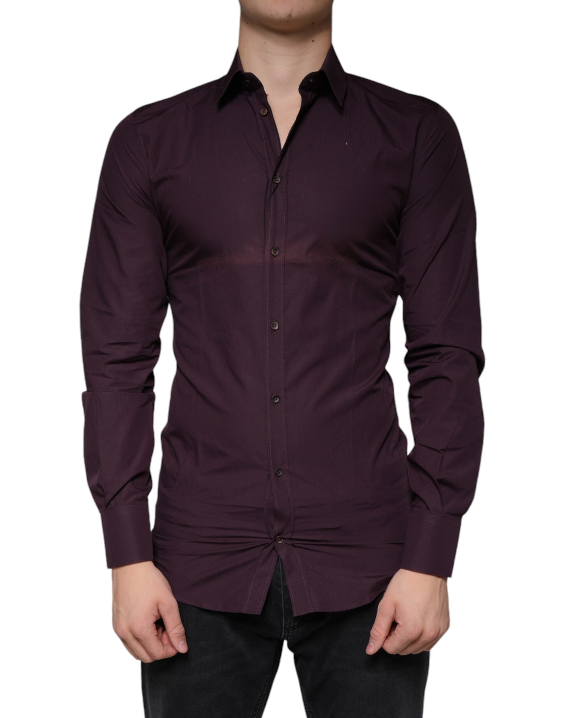 Camisa formal para hombre color violeta oscuro de algodón dorado