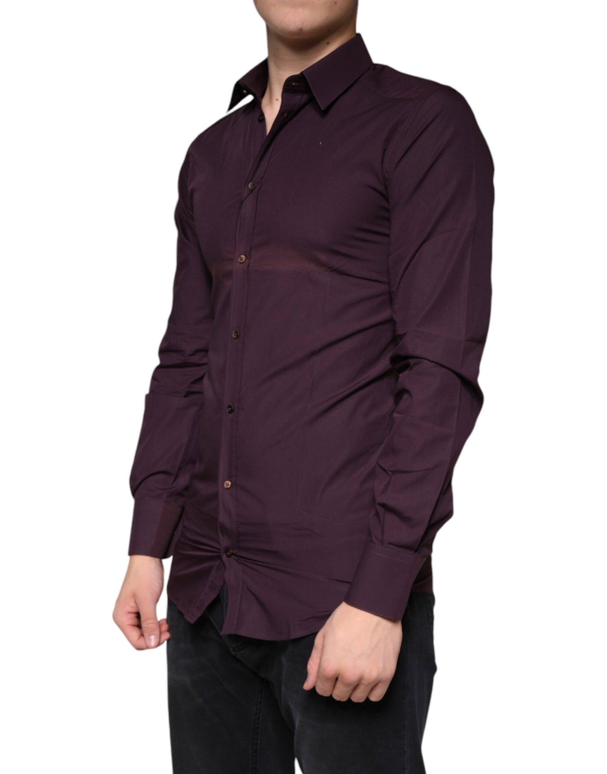 Camisa formal para hombre color violeta oscuro de algodón dorado