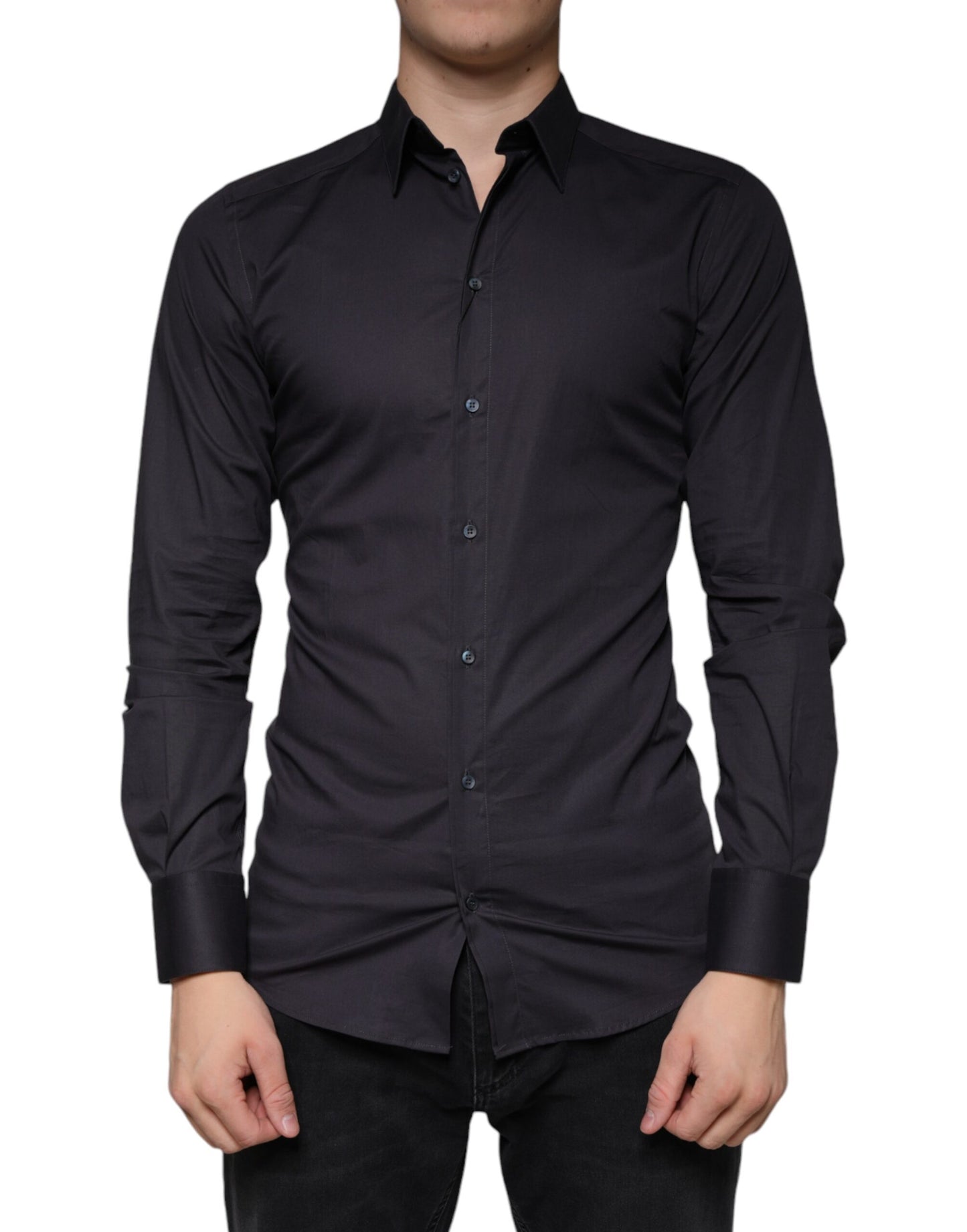 Vestido elástico de algodón negro Camisa formal dorada