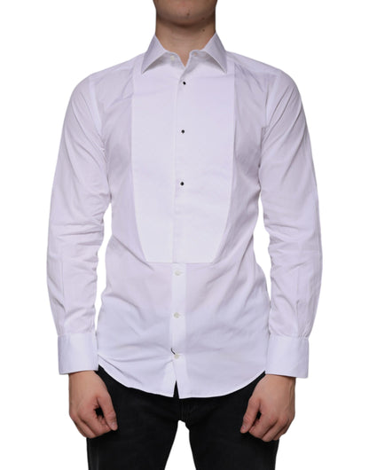 Camisa formal para hombre de popelina de algodón con pechera blanca dorada