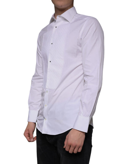 Camisa formal para hombre de popelina de algodón con pechera blanca dorada