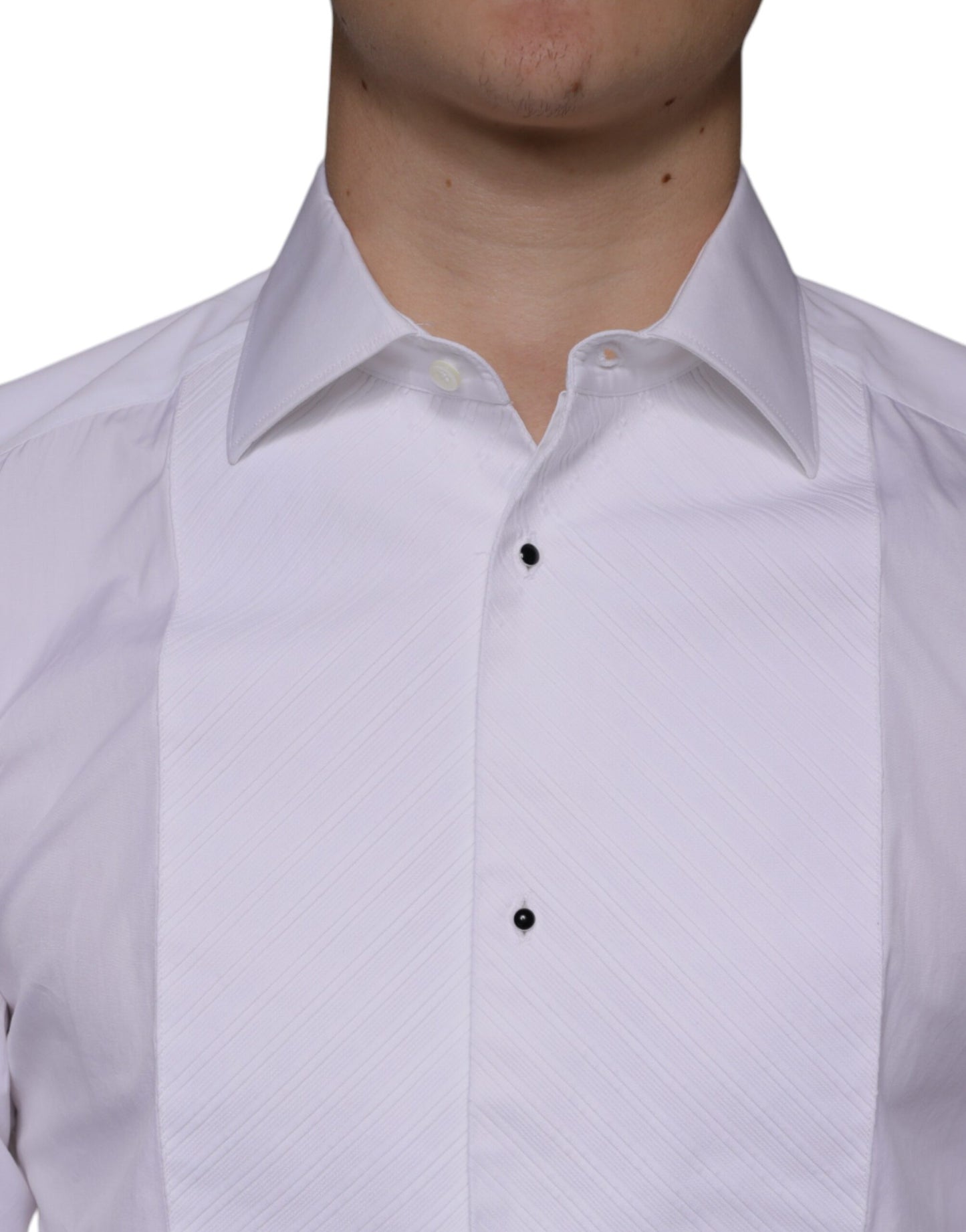 Camisa formal para hombre de popelina de algodón con pechera blanca dorada