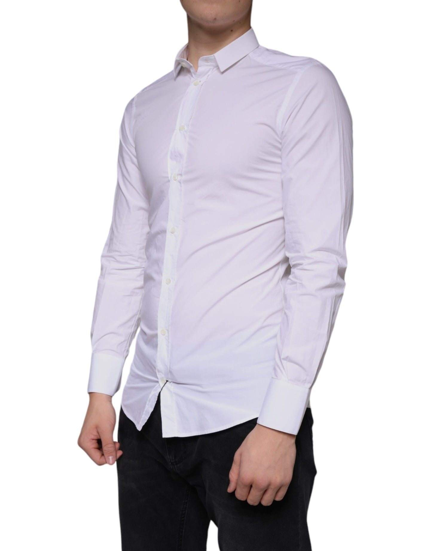 Vestido de algodón blanco Camisa formal con cuello dorado