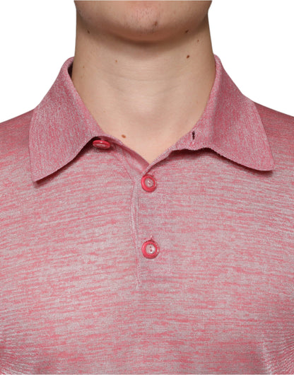 Pink Polyester Long Sleeve Men Polo T-shirt