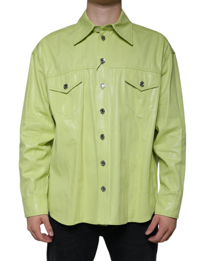 Green Cotton Collared Men Button Down Shirt