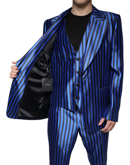 Metallic Blue Stripes Formal 3 Piece Suit