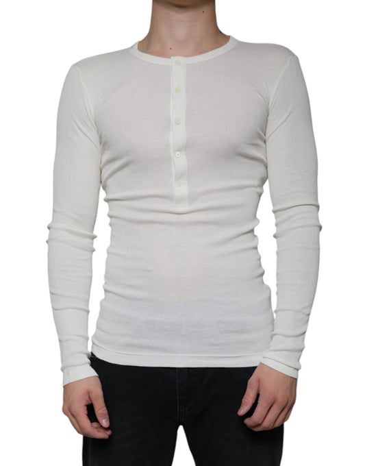 Jersey blanco Henley de algodón con cuello redondo