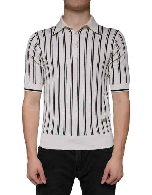 White Black Stripe Polo Short Sleeve T-shirt