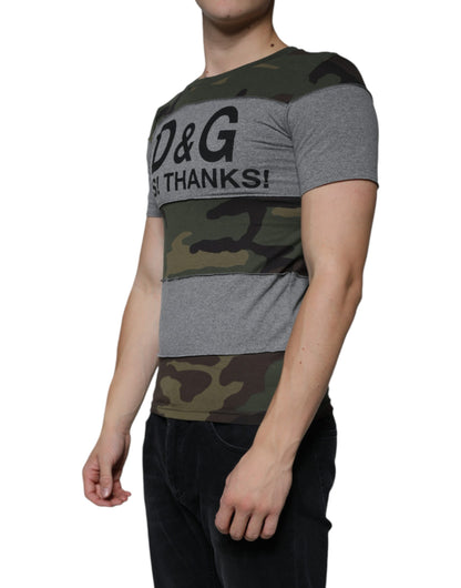 Multicolor Camouflage Cotton Crew Neck T-shirt