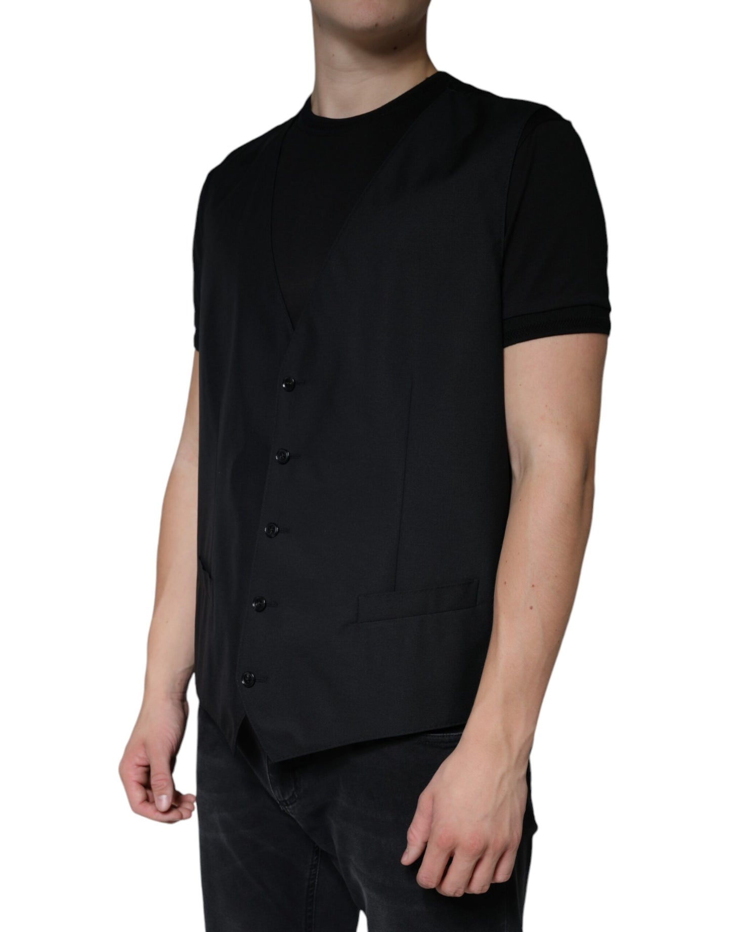 Black Wool Waistcoat Dress Formal Vest