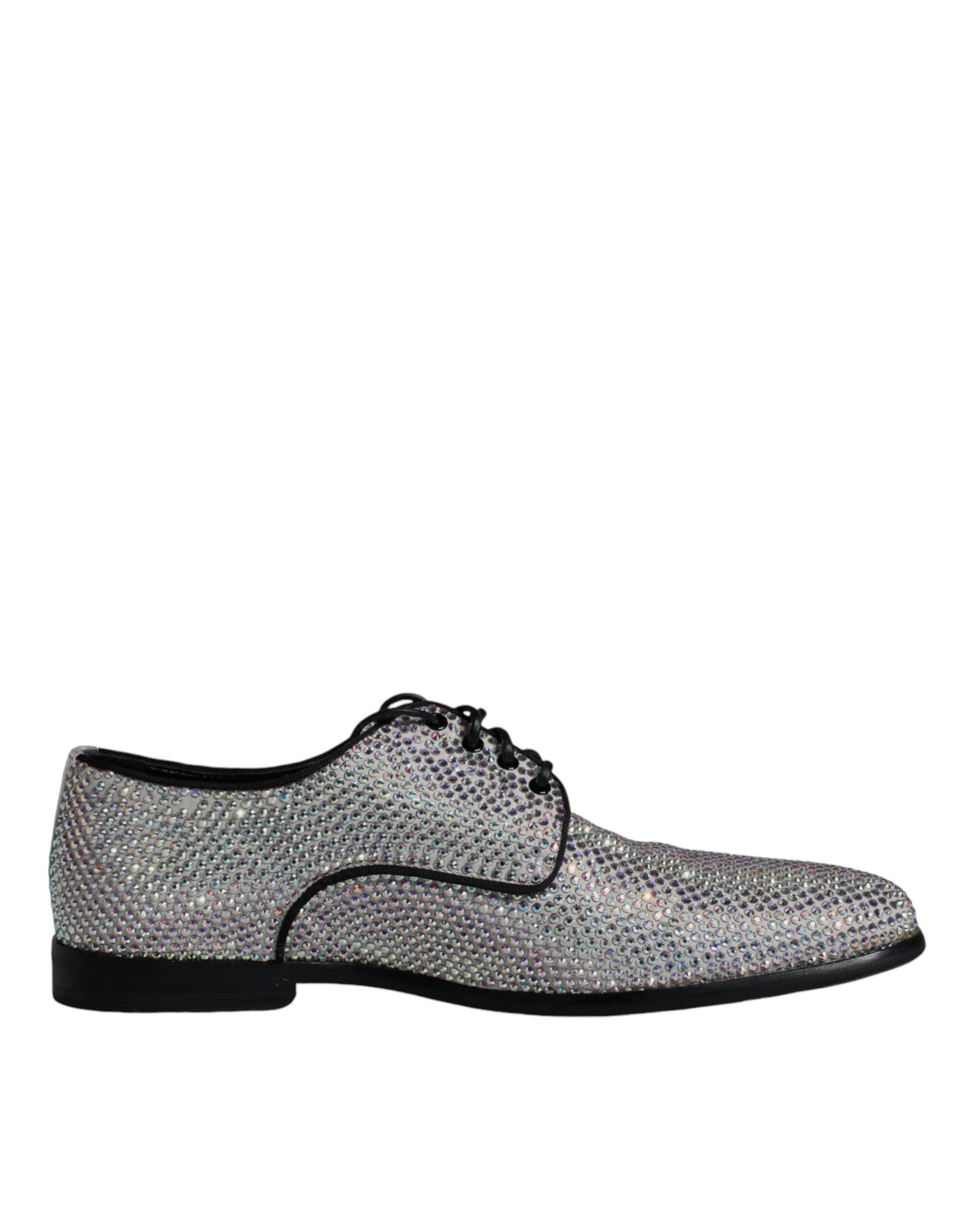 Silver Leather Rhinestones Derby Dress Shoes