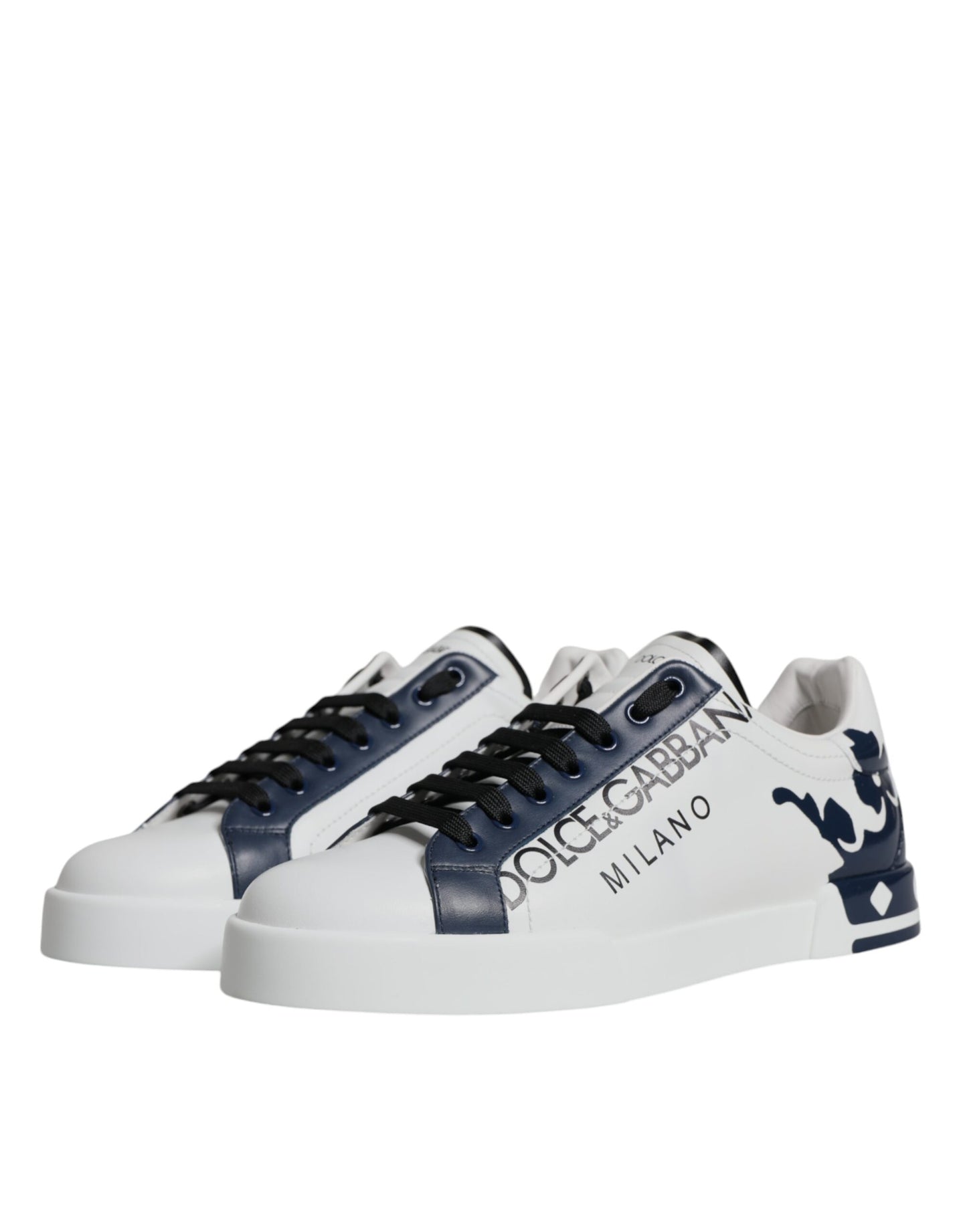 Zapatillas de deporte blancas y azules de piel Crown Milano