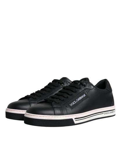 Black Leather Low Top Men Sneakers Shoes