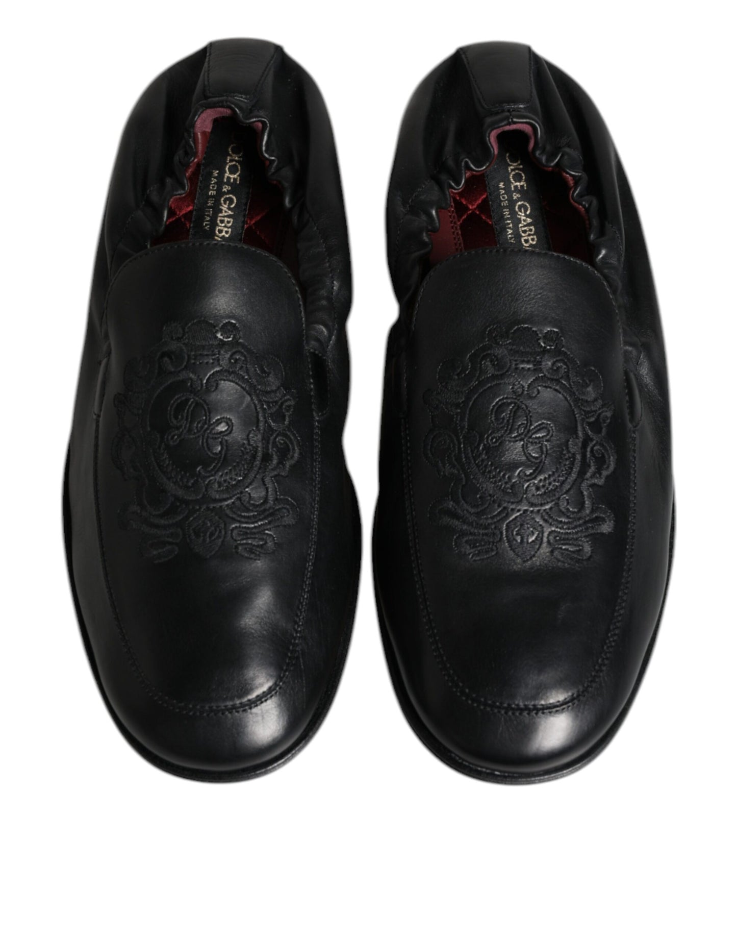 Black Logo Embroidered Leather Loafer Men Dress Shoes