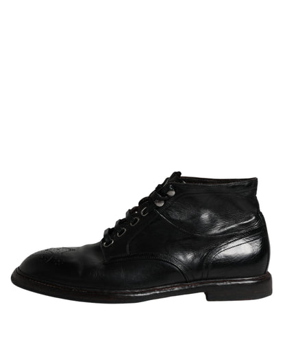 Botas cortas de cuero negro para hombre con cordones