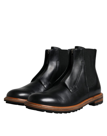 Cuero Negro Chelsea Mid Calf Hombre Botas Zapatos