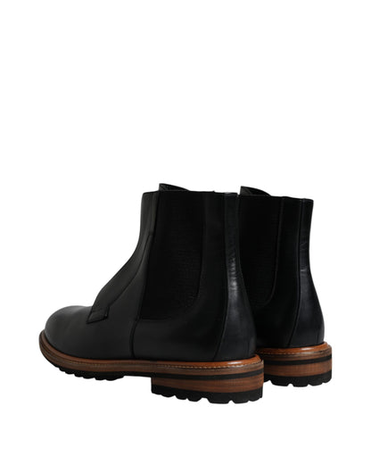 Cuero Negro Chelsea Mid Calf Hombre Botas Zapatos