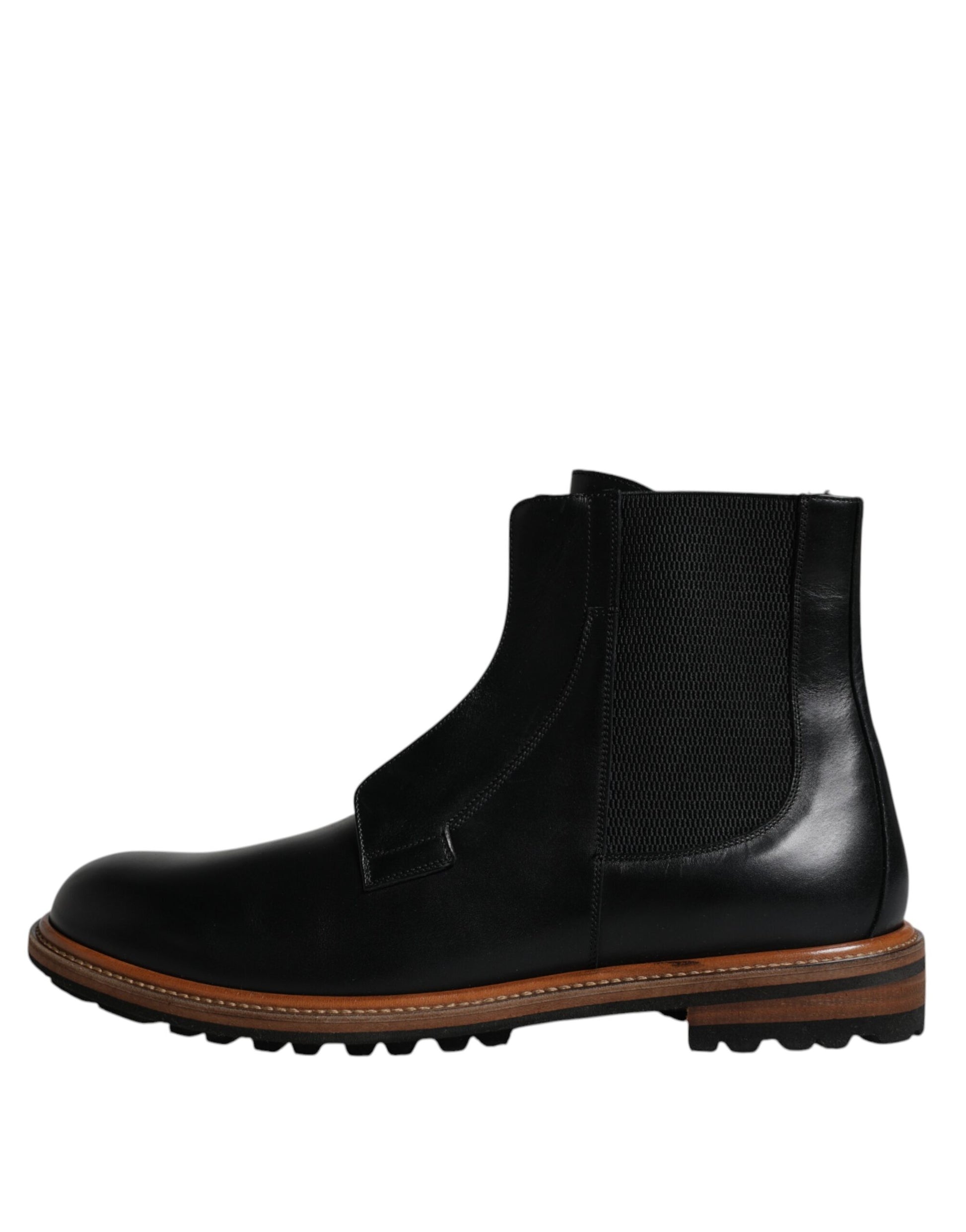 Cuero Negro Chelsea Mid Calf Hombre Botas Zapatos