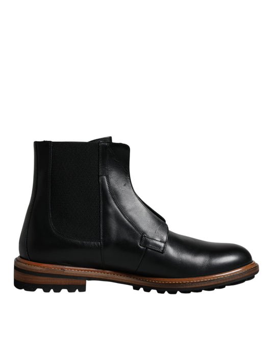 Botas Chelsea de cuero negro de media pantorrilla para hombre