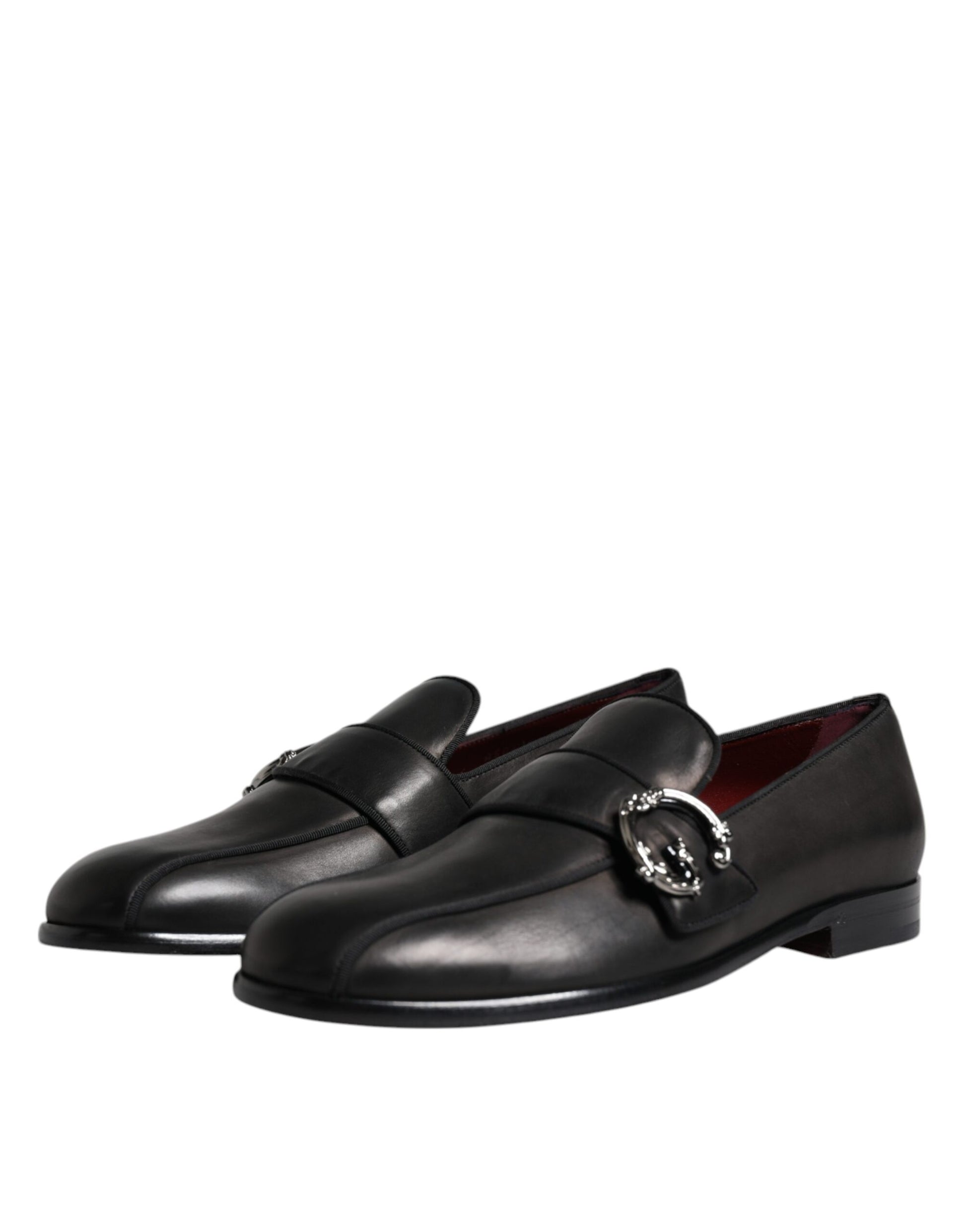 Black Leather Logo Slip On Men Loafers Shoes