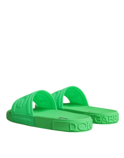 Green Leather Slides Sandals Beachwear Shoes