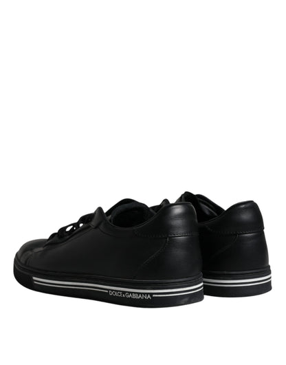 Black Leather Low Top Sneakers Shoes