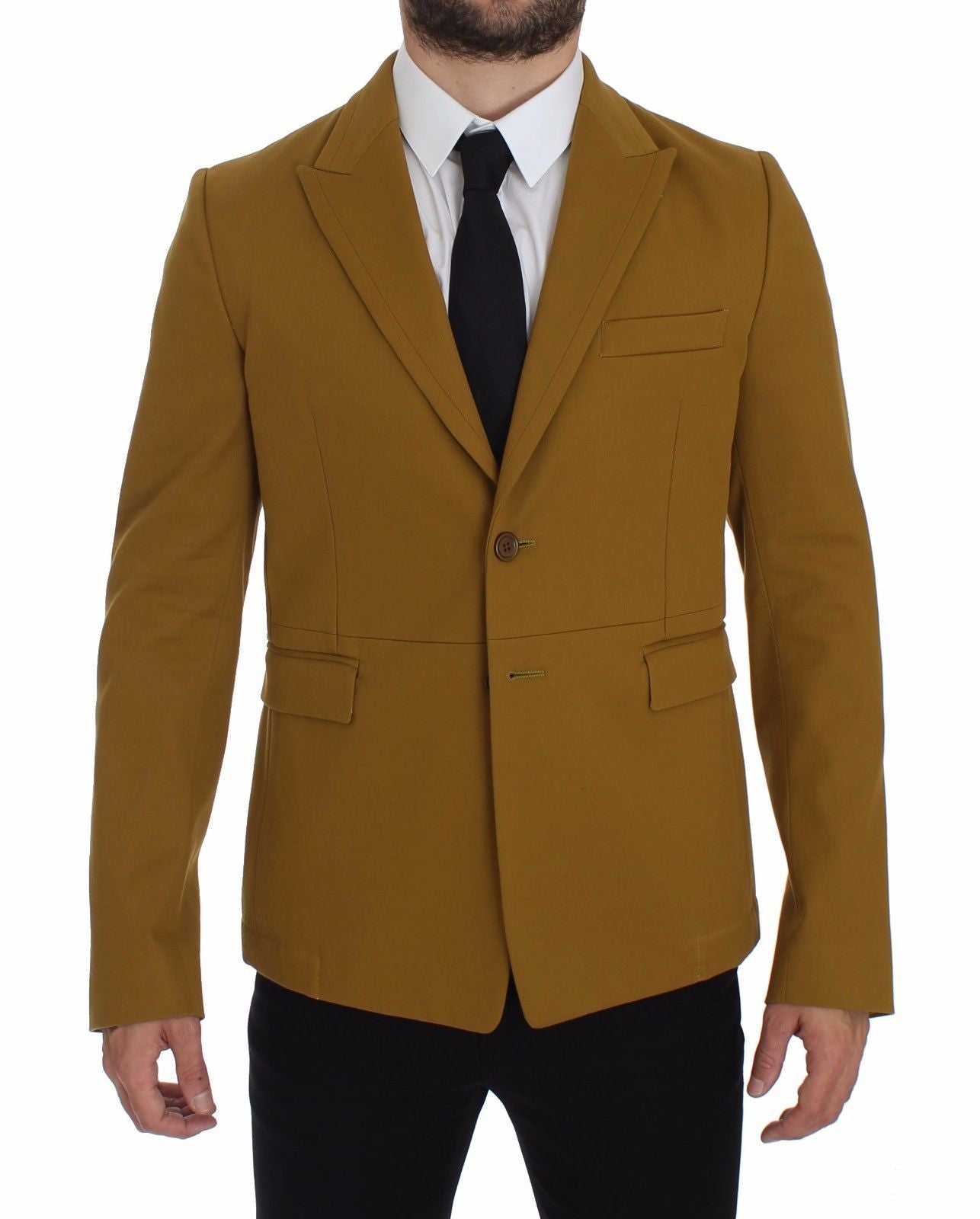 Elegante blazer casual de mezcla de algodón amarillo