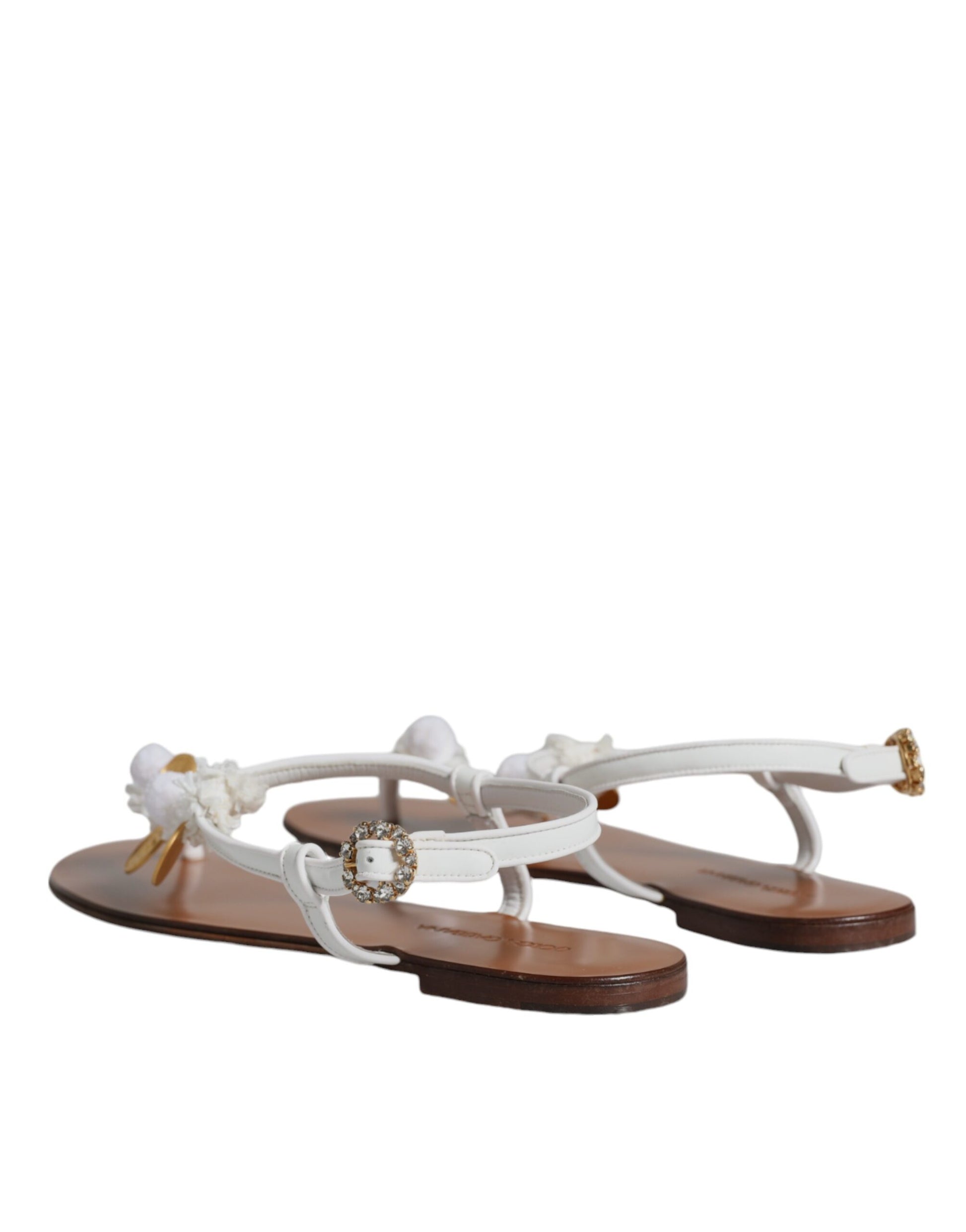 White Leather Coins Flip Flops Sandals Shoes