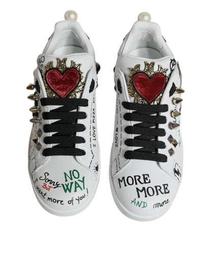 White Heart Studded Low Top Sneakers Shoes