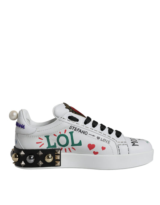 White Heart Studded Low Top Sneakers Shoes