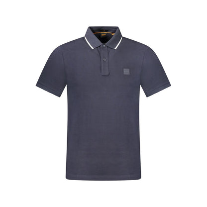 Blue Cotton Men Polo Shirt