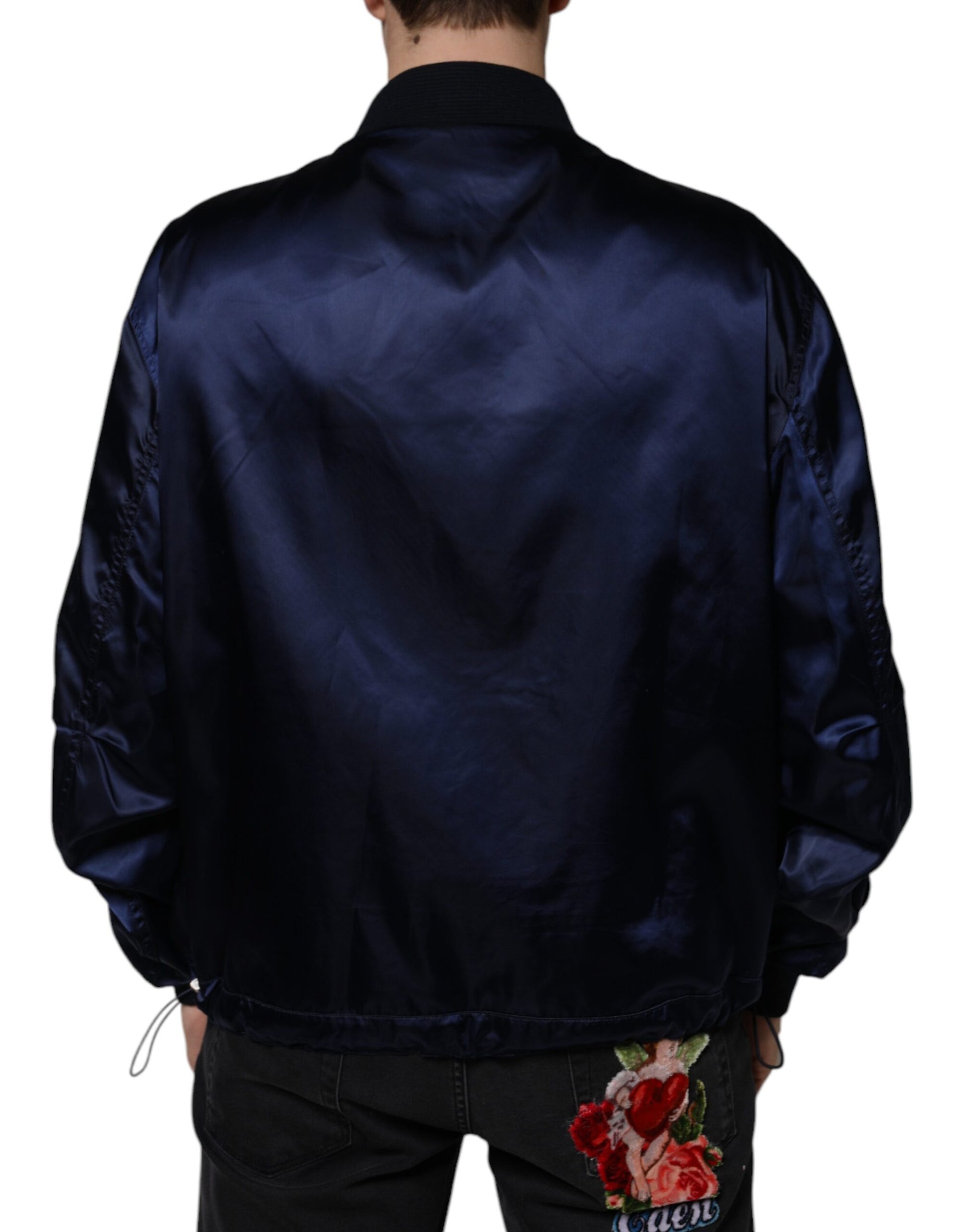 Blue Crown Heart Full Zip Men Bomber Jacket