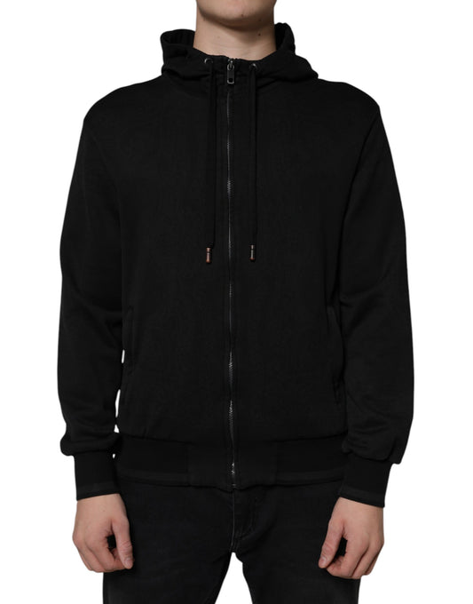 Black Cotton Full Zip Hooded Bomber Jacket