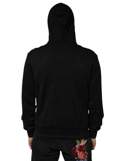 Black Cotton Full Zip Hooded Bomber Jacket