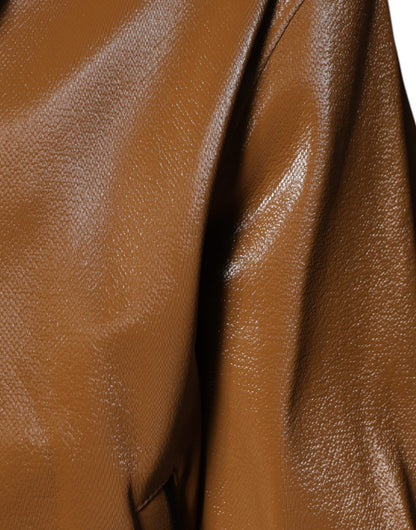 Brown Leather Full Zip Men Bomber Jacket