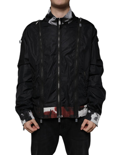 Black Nylon Full Zip Men Bomber Jacket