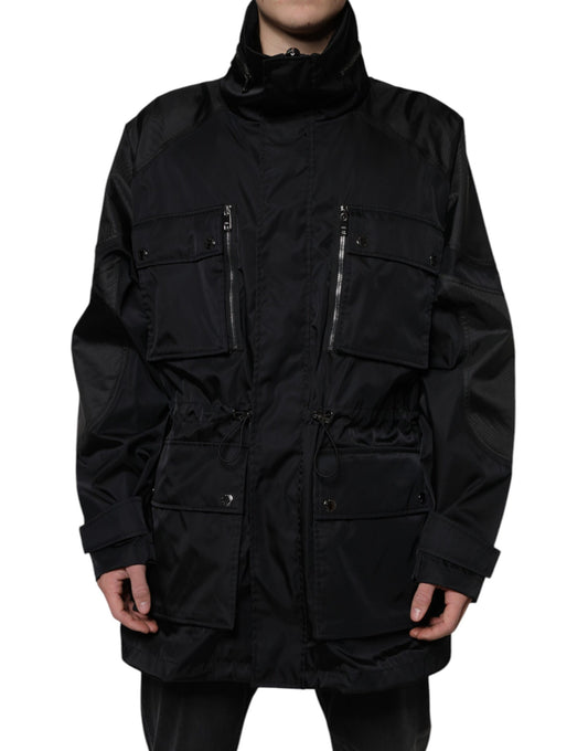 Nylon Negro Invierno Hombres Parka Abrigo Chaqueta