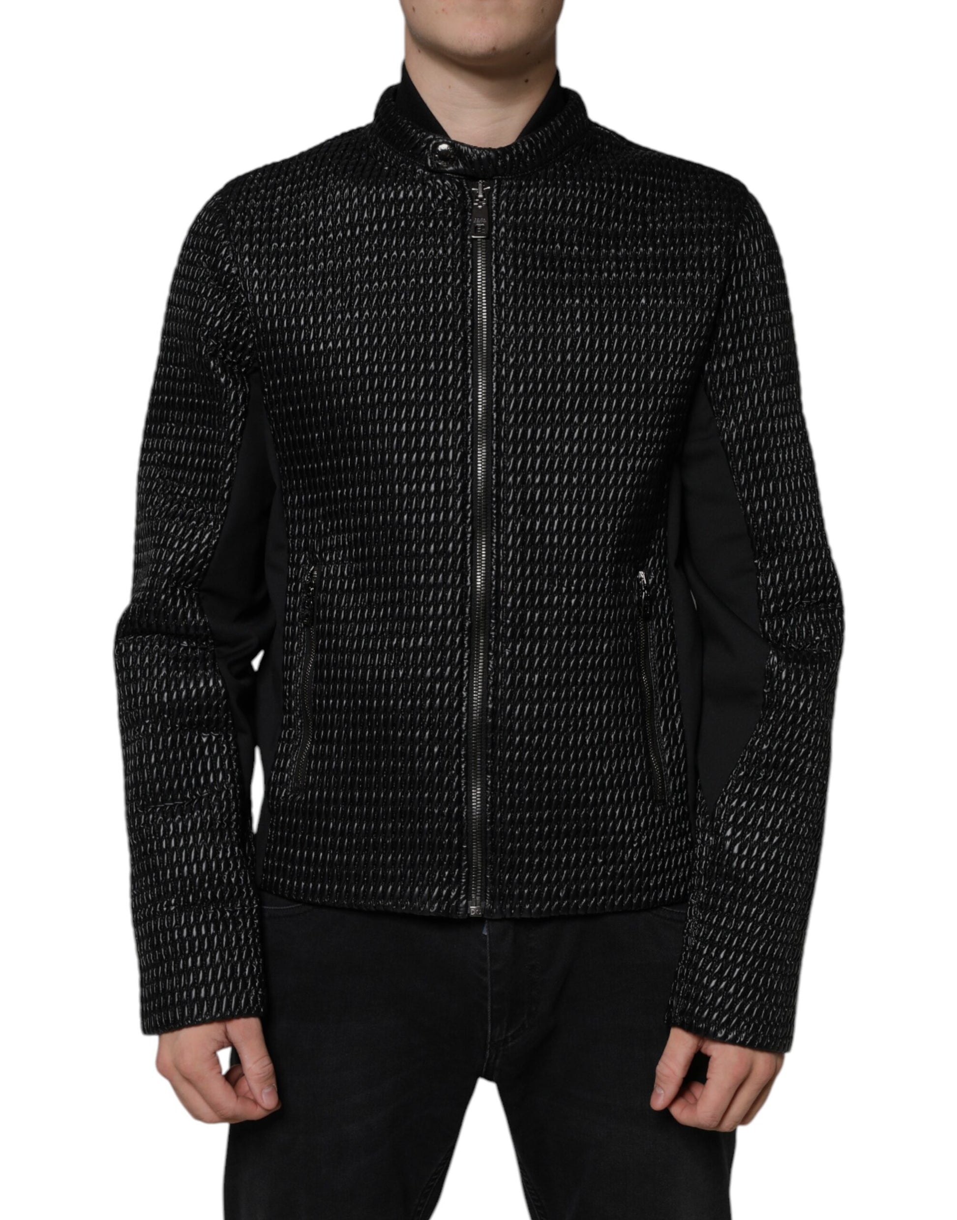 Chaqueta bomber de algodón negra con cremallera completa para hombre