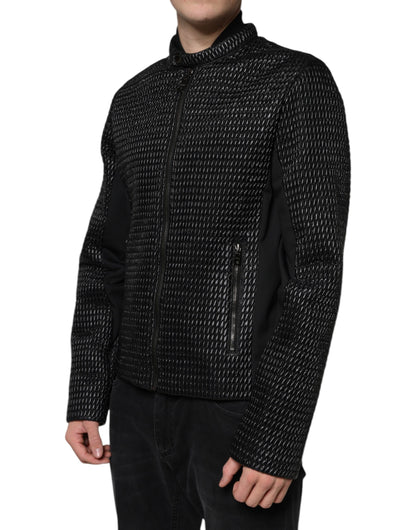 Chaqueta bomber de algodón negra con cremallera completa para hombre