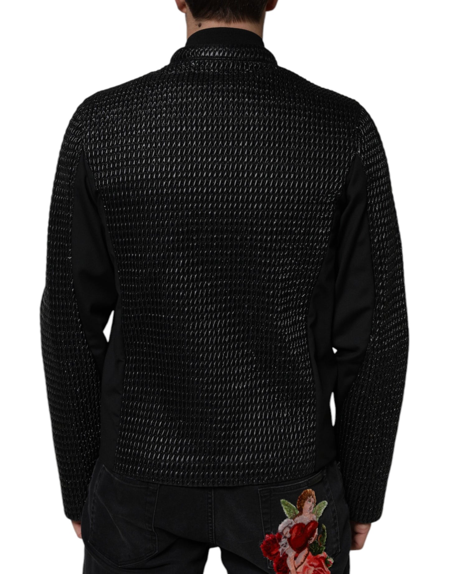 Chaqueta bomber de algodón negra con cremallera completa para hombre