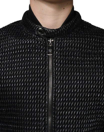 Chaqueta bomber de algodón negra con cremallera completa para hombre