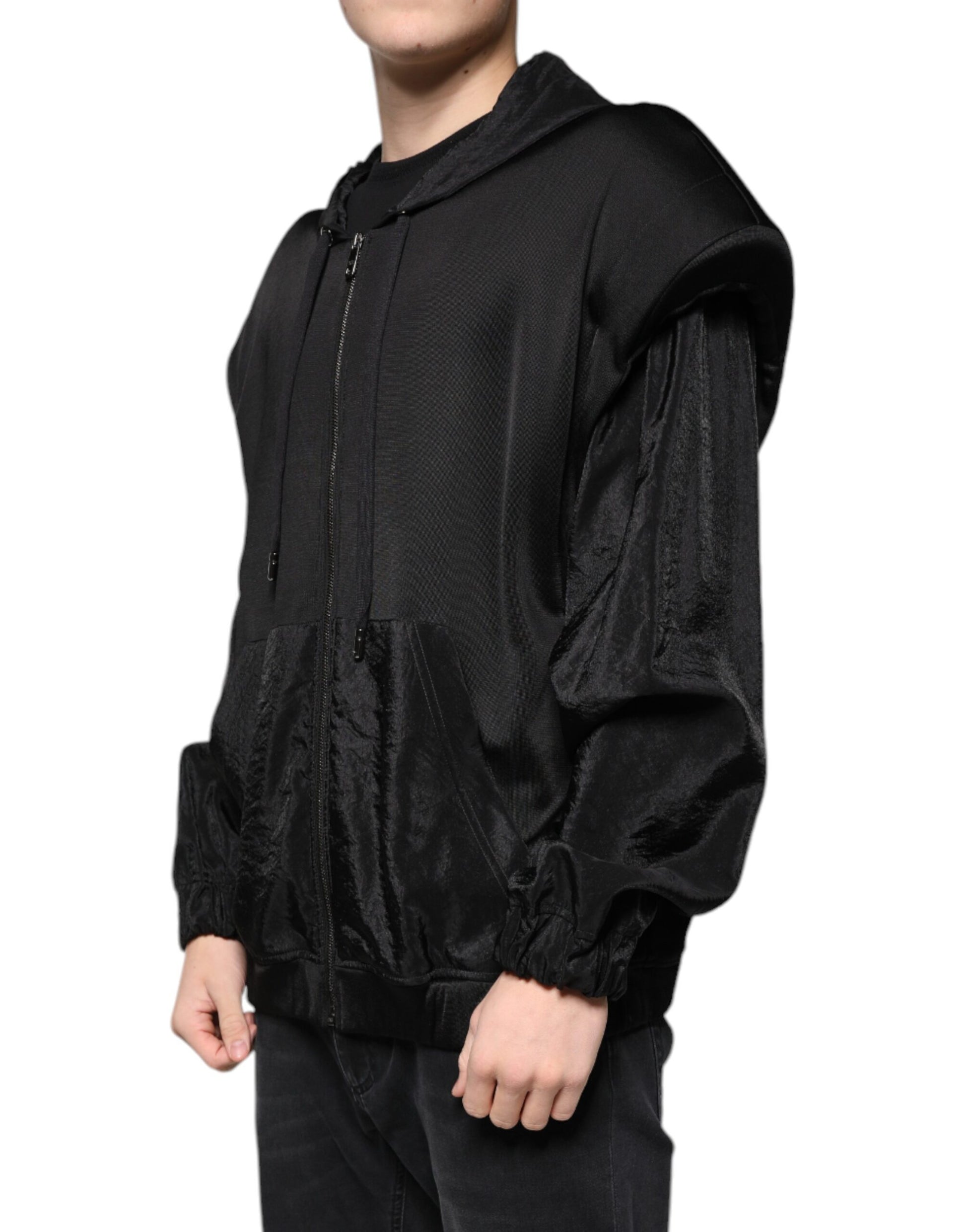 Chaqueta bomber con capucha y cremallera completa de viscosa negra