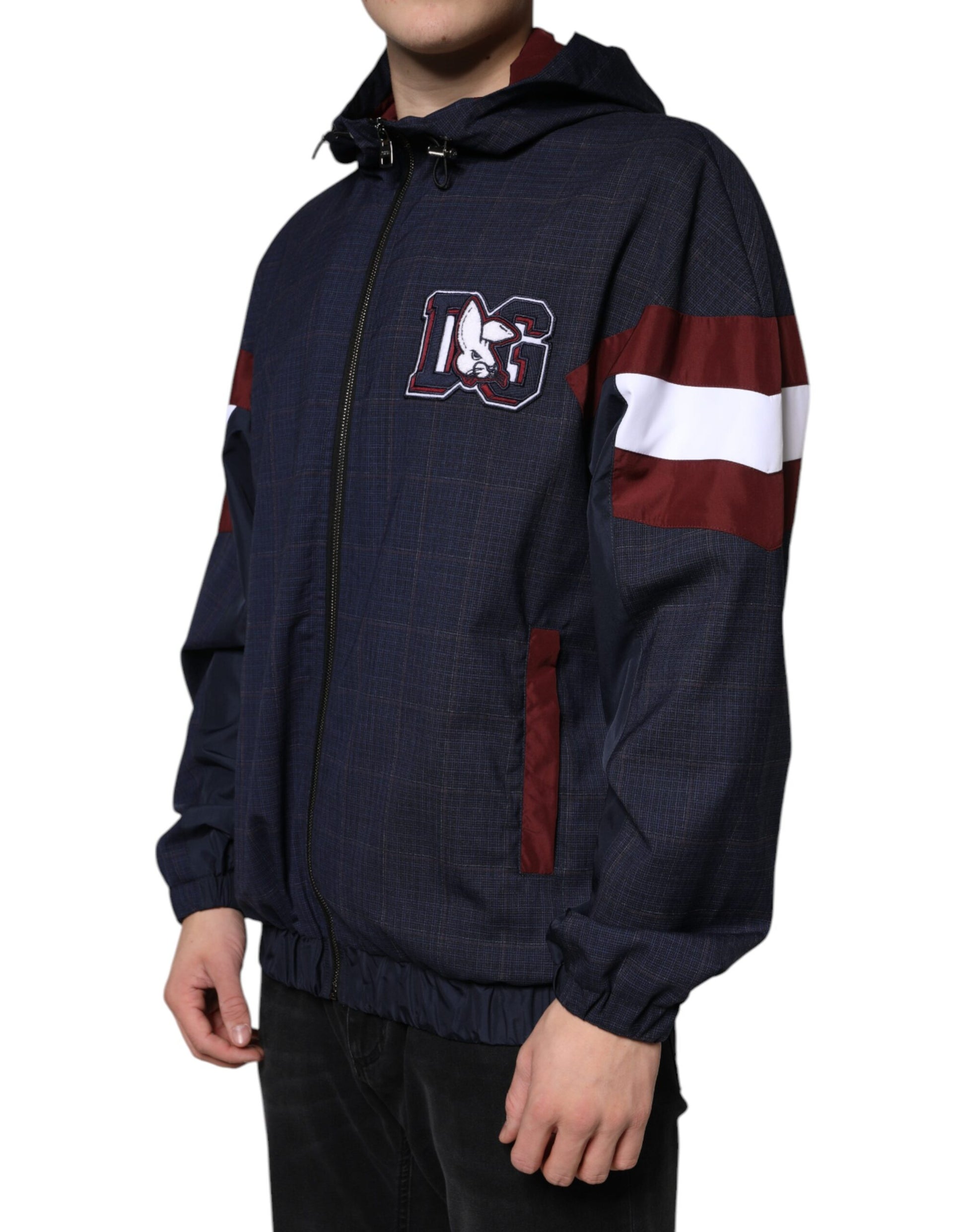 Chaqueta bomber con capucha y cremallera completa con logotipo azul para hombre