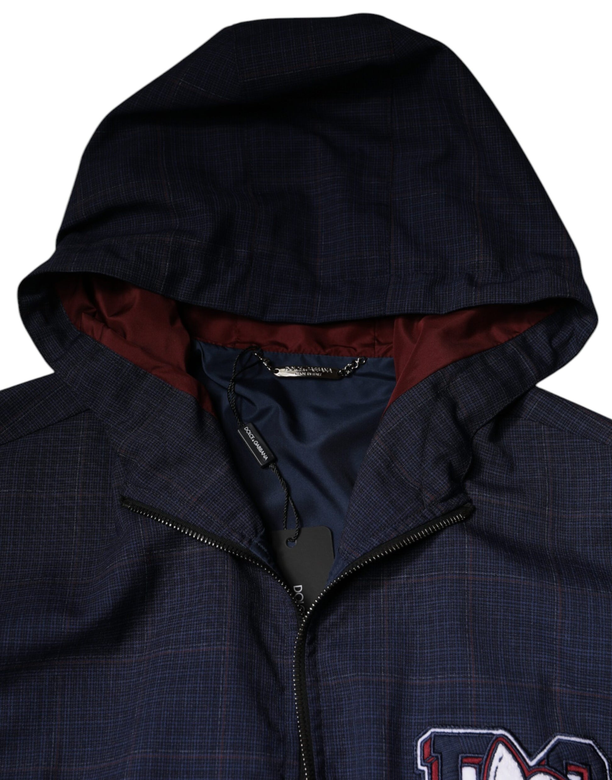 Chaqueta bomber con capucha y cremallera completa con logotipo azul para hombre